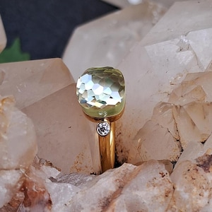 Lemon Quartz Gemstone With 2mm Moissanite Ring 925 Sterling Silver With Gold Plated Ring Gift For Women