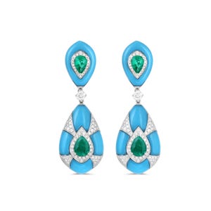 Turquoise With Emerald Earrings 925 Sterling Silver With Gold Plated Earrings Wedding Gift For Women