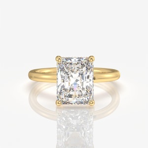 Natural Radiant Cut Moissanite Ring With 925 Sterling Silver Ring With Gold Plating, Prong Moissanite  Anniversary Ring