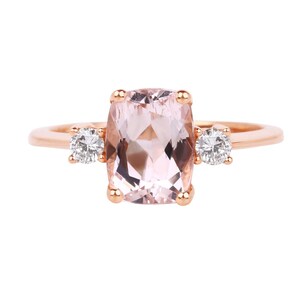 Pink Morganite Gemstone With Moissanite Ring 925 Sterling Silver With Rose Gold Plated Jewelry