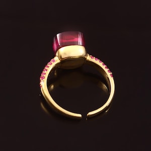 Pink Ruby With Tiny Ruby Adjustable Ring 925 Sterling Silver With Gold Plated Jewelry