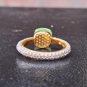 Peridot Gemstone Full Band Moissanite Ring 925 Sterling Silver With Gold Plated Engagement Gift For Her