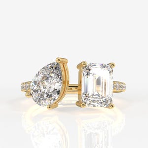 Natural Pear Cut Moissanite Ring With 925 Sterling Silver Ring With Gold Plating, Prong Moissanite  Anniversary Ring