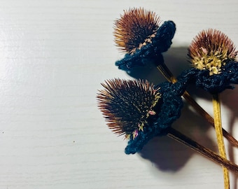 Dried Florals//Crochet Flowers on Dried Stems//Goth Floral Arrangement