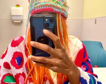 OOAK Crochet Beanie: Rainbow Acrylic Winter Hat//Crochet Tobogan//Colorful Crochet Winter Hat