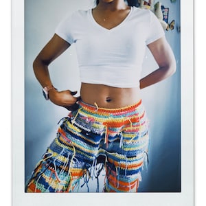Multicolor CUSTOM Knit Pants//Crochet Slouch Pants//OOAK Custom Crochet Pants//Fringe Pants