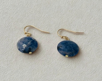 Sodalite Gemstone Earrings: 14k Gold Filled Dangle, Handmade