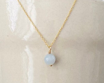 Aquamarine Pendant Necklace, Dainty Aquamarine Necklace, March Birthstone Necklace, 18k Gold Necklace, Gift for her