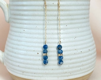 Dainty Sodalite 14k Gold Filled Dangle Earrings: Handmade Gemstone Jewelry