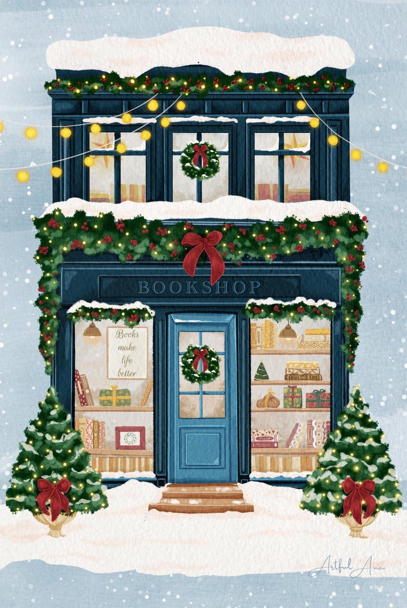 Christmas Bookshop Postcard: Holiday Bookstore Greetings (4x6) - Etsy
