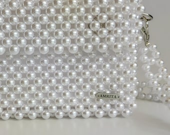 Snow white beaded bag handmade women bag beaded bag shoulder bag clutch
