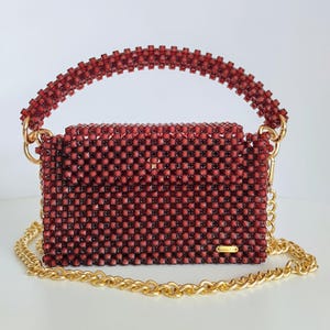 Rubinrote Perlentasche handgemachte Damentasche Perlen Schultertasche kleine Handtasche
