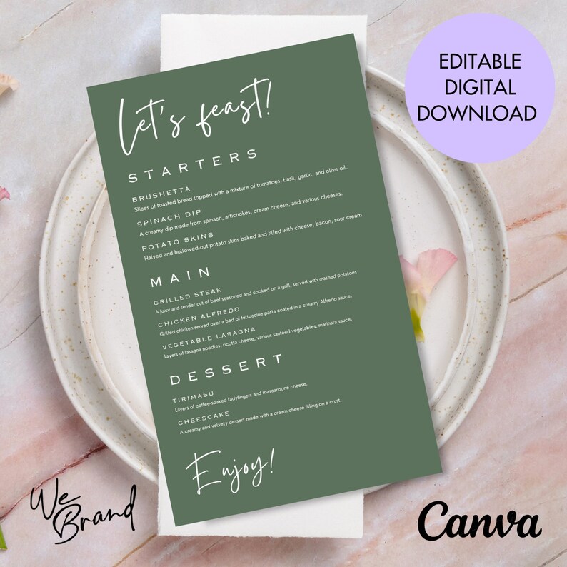 Wedding Food Menu, Editable Template Price List, Business Menu Template ...