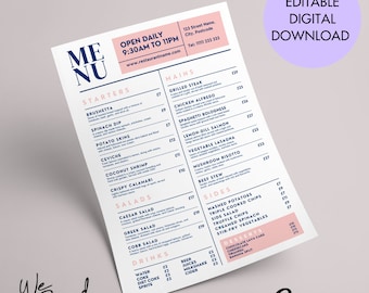 Restaurant Food Menu, Editable Template Price List, Business Menu ...