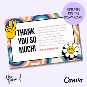 Funky Thank You Card, Editable Canva Template, Customisable Order Card, Template, Small Business Thank You Card, Fully Editable, DIY