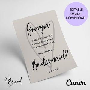 Will you be my Bridesmaid Proposal Card Template, Editable Proposal Card, Will You Be My Made of Honor Card, Bridesmaid Card Template Heart