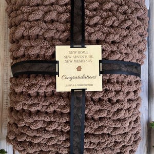 Premium Wooden Blanket Tag for High End High Quality Homemade Blankets - crocheted knitted blankets Just Because Gift New Home Housewarming