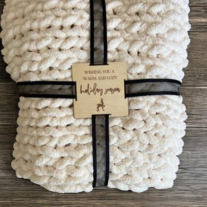 Premium Wooden Blanket Tag for High End High Quality Homemade Blankets - for crocheted knitted Christmas holiday blankets Handmade with Love