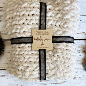 Premium Wooden Blanket Tag for High End High Quality Homemade Blankets - for crocheted knitted Christmas holiday blankets Handmade with Love