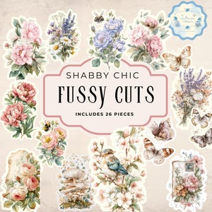 Fussy Cut Flowers, Shabby Chic Fussy Cut Ephemera Pages, Junk Journal Flowers, Flowers Printable, Scrapbooking Printable Digital Sticker