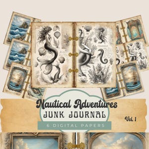 Nautical Adventures Junk Journal Pages | Ocean-Themed Scrapbook Inserts & Printable Ephemera for Travel Lovers