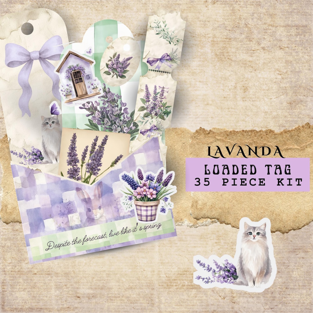 Lavanda Spring Loaded Tags, Printable, Vintage Crafting Supplies ...