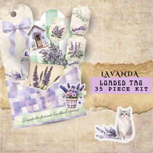Lavanda Spring Loaded Tags, Printable, Vintage Crafting Supplies, Digital Download for Journaling