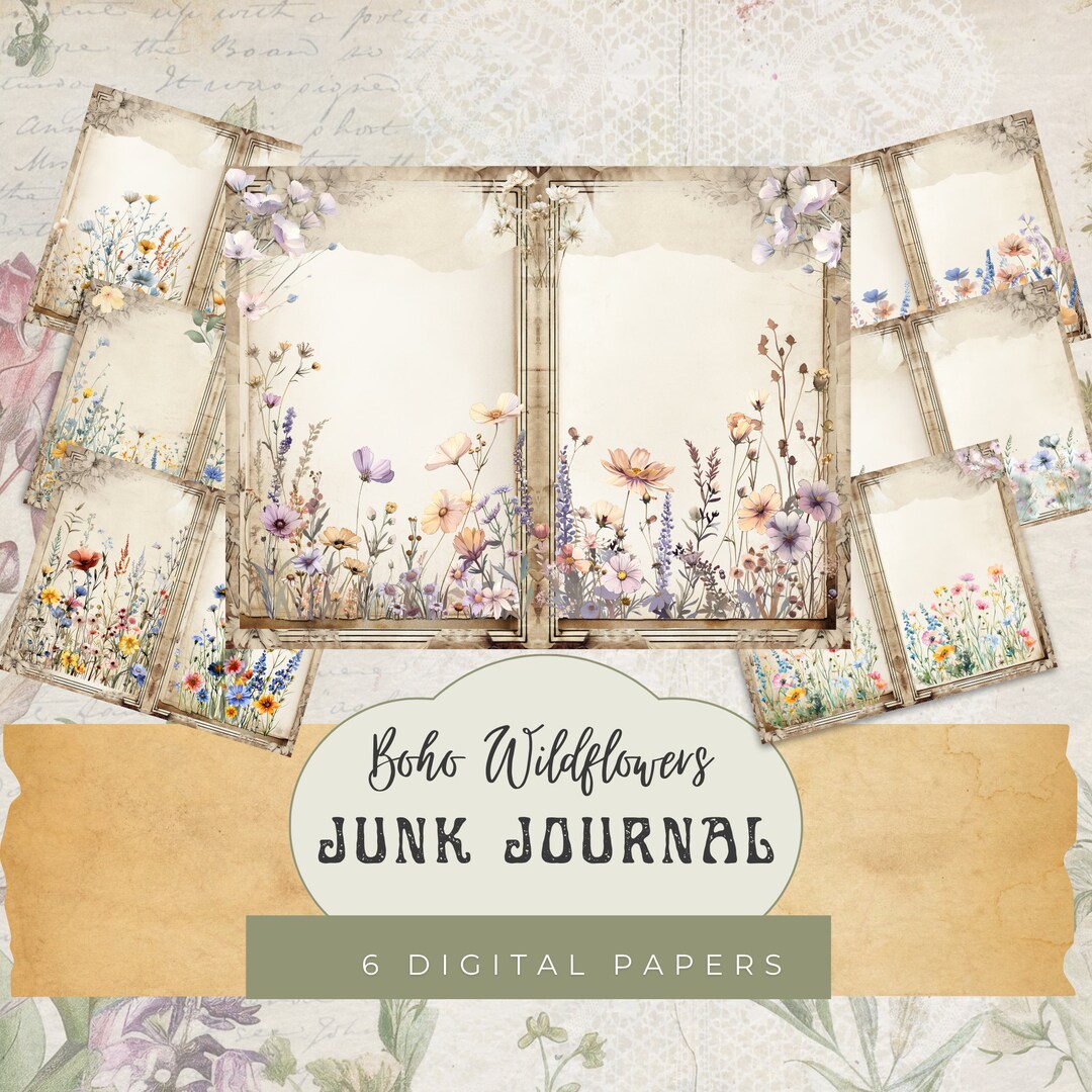 Watercolor Wildflowers Junk Journal Kit: Vintage Botanical Pages ...