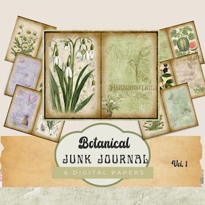 Vintage Botanical Junk Journal Pages, Botanical Ephemera, Nature-Inspired Scrapbook printable, Digital Collage, Instant Download