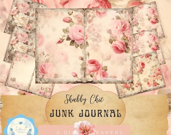 Shabby Chic Pink Roses Junk Journal Pages: Floral Ephemera (Digital)