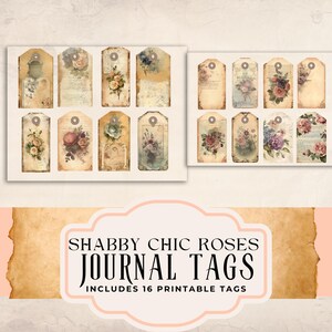 Floral Love Tags for Junk Journal - Shabby Chic Printable Digital Tags