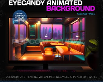 Animated Background for Streaming 1920x1080 - Cyberpunk Diner Animated Backdrop