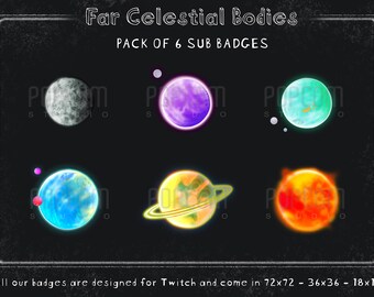 Celestial Planet Twitch Sub Badges - Set of 6 (PNG Digital Download)