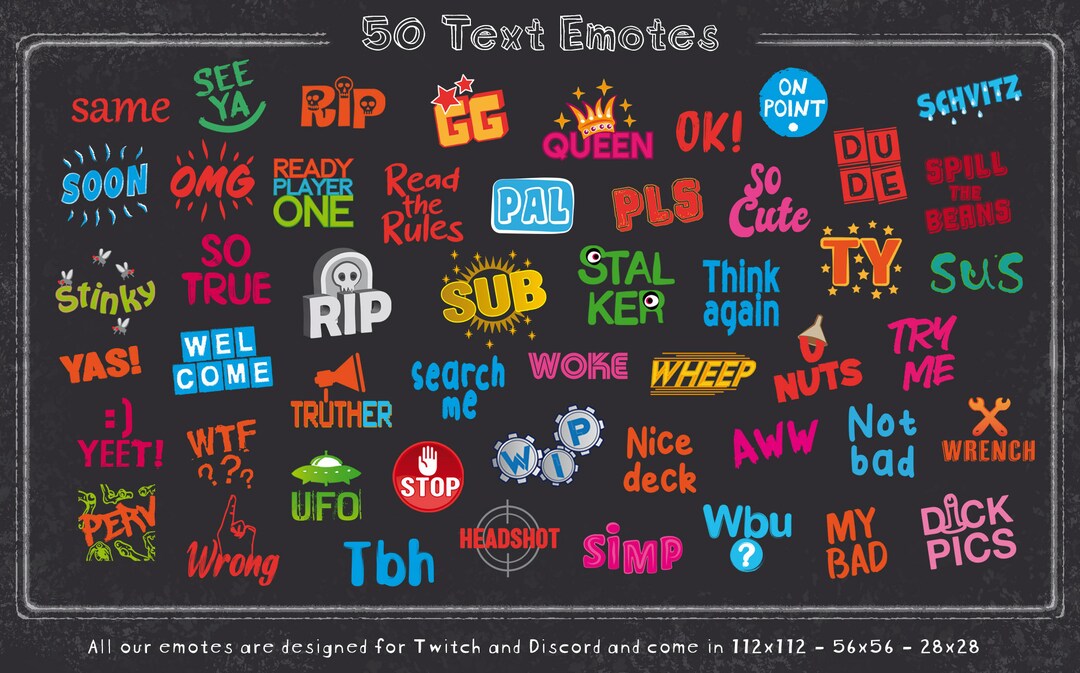 Vibrant Text Emotes Pack of 50 / Eye Catching Emotes / Colorful Emojis ...