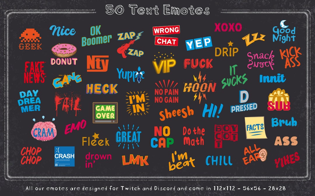 Vibrant Text Emotes Pack of 50 / Eye Catching Emotes / Colorful Emojis ...