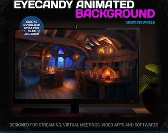 Animated Background for Streaming 1920x1080 - Cosy Medieval Tavern Animated Wallpaper