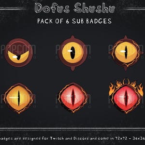 Dofus Shushu Sub Badges - Pack of 6 / Fan Art Illustrated Badges