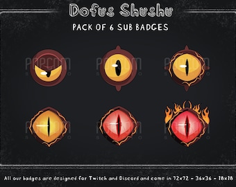 Dofus Shushu Sub Badges - Pack of 6 / Fan Art Illustrated Badges