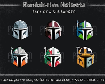 Mandalorian Helmet Twitch Sub Badges - Star Wars Streaming Badges Set