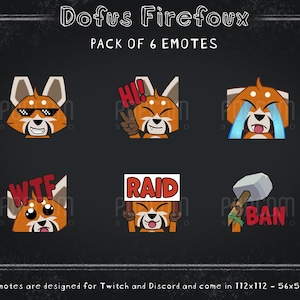 Dofus Firefoux Emotes - Pack of 6 / Fan Art Illustrated Emotes