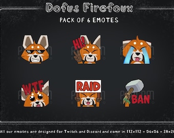 Dofus Firefoux Emotes - Pack of 6 / Fan Art Illustrated Emotes
