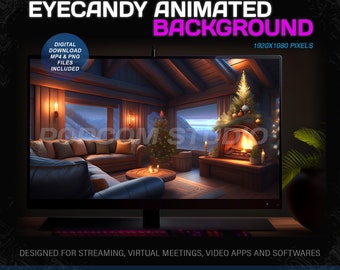 Animierter Hintergrund für Streamen 1920x1080 - Gemütliche Weihnachtsberghütte Animierter Hintergrund