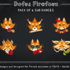 Dofus Firefoux Sub Badges - Pack of 6 / Fan Art Illustrated Twitch Badges