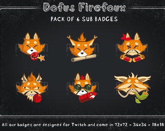 Dofus Firefoux Sub Badges - Pack of 6 / Fan Art Illustrated Twitch Badges