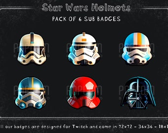Star Wars Helmets Twitch Sub Badges: Streaming Icons (Pack of 6) (Digital Download)