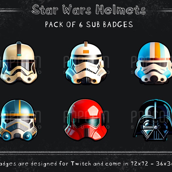 Star Wars Helmets Twitch Sub Badges - Pack of 6 / Sub Badges for Streaming