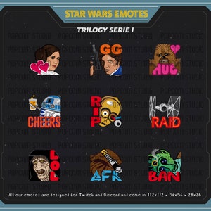 Star Wars Emotes - Pack of 9 / Fan Art Illustrated Emotes