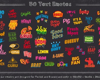 Vibrant Text Emotes Pack of 50 / Eye Catching Emotes / Colorful Emojis