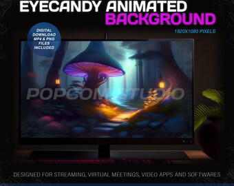 Arrière-plan animé pour le streaming 1920 x 1080 - Forêt de champignons enchantée