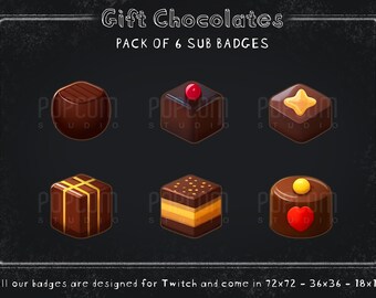 Gift Chocolates Twitch Sub Badges - Pack of 6 / Colorful Badges for Streaming